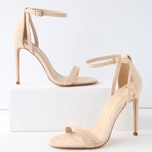 Lulus Sila Light Nude Suede Ankle Strap Heel